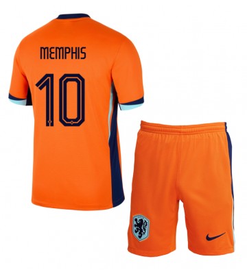 Países Bajos Memphis Depay #10 Primera Equipación Niños Eurocopa 2024 Manga Corta (+ Pantalones cortos)